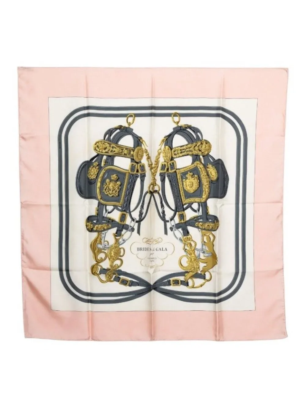 Hermes Carre 90 Brides de Gala Ceremonial Bridle Scarf Pink White Multicolor